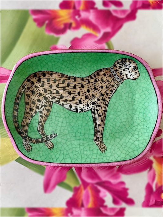 Porcelain Trinket Savon Dish Leopard Print Green by C.A.M