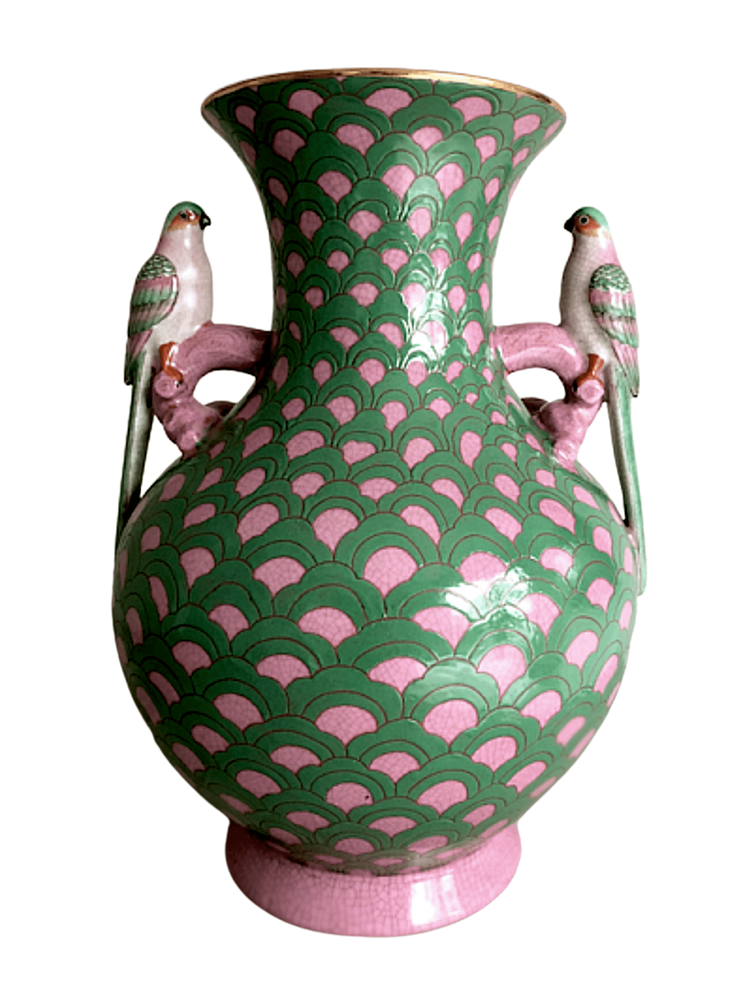 Isla Pink and Green Print Bird Sculpture Porcelain Vase by C.A.M