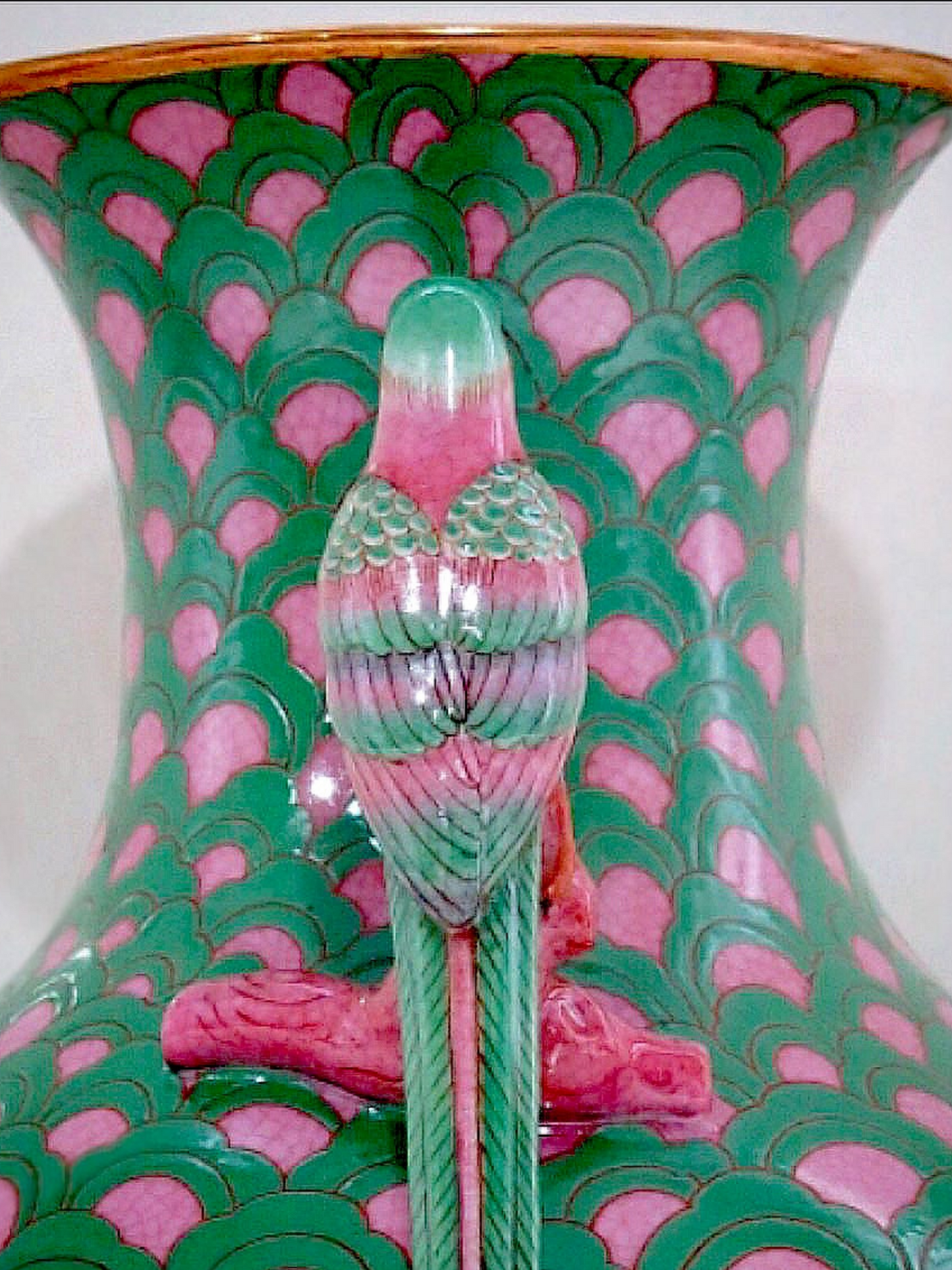 Isla Pink and Green Print Bird Sculpture Porcelain Vase by C.A.M