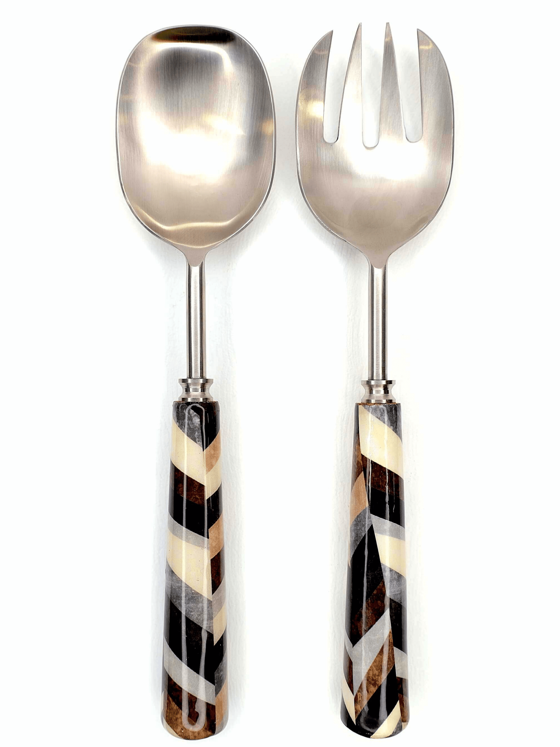 Salad Server 2 pc Set Stainless Steel & Hand Painted Wood 28 cm