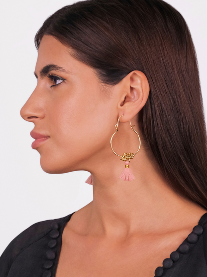Stella Gold & Peach Tassel Hoop Earrings 7.5cm