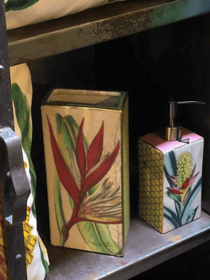 Porcelain Soap Dispenser Palacio with Bromeliad Flower by C.A.M 22cm