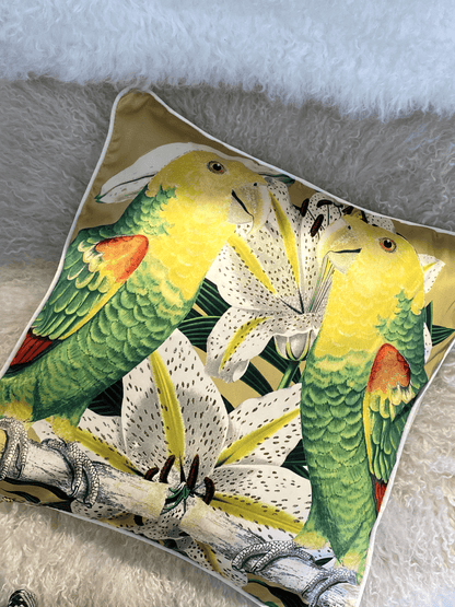 Silk Satin Cushion Cover Isla Perroquet Yellow & Green by C.A.M 45cm