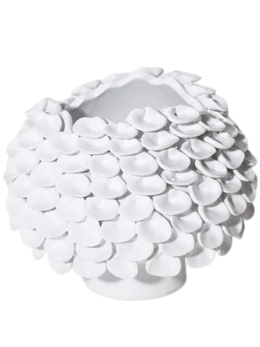 White Textured Ceramic Vase Handmade by Mediterranean Markets 25cm- Shop Charlies Interiors