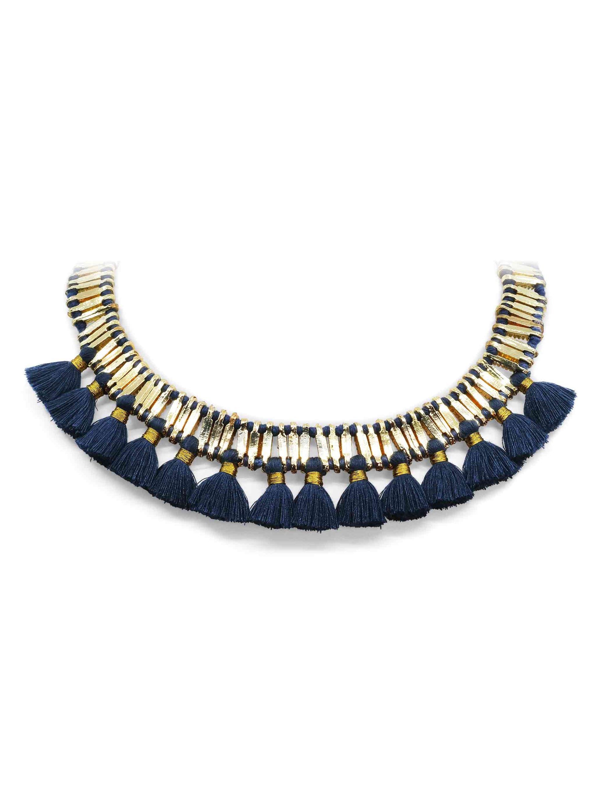 Women's Qabeela Tassel Choker Necklace Navy & Gold Tone