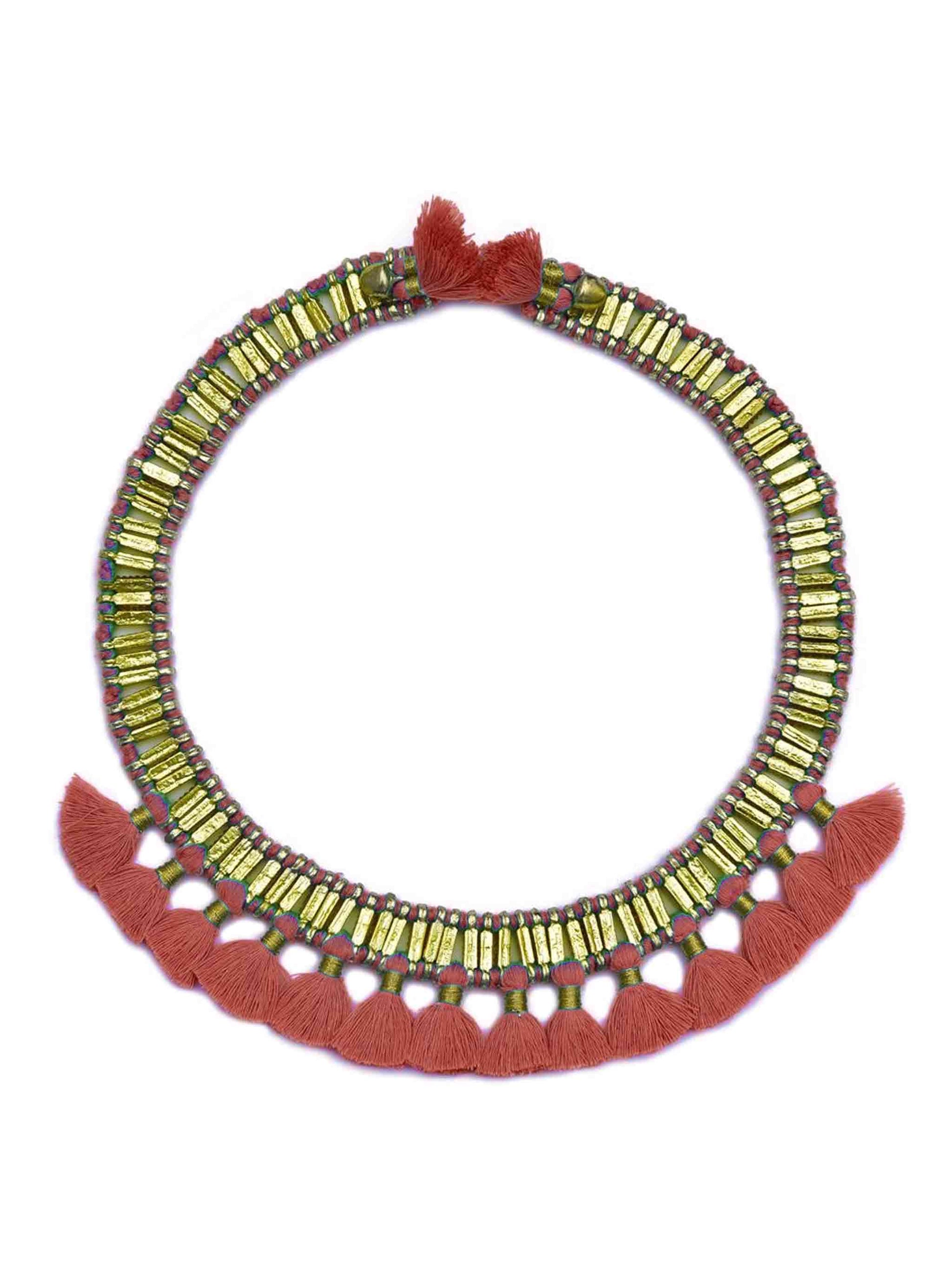Women's Pink Qabeela Tassel Choker Necklace Rose & Gold Tone