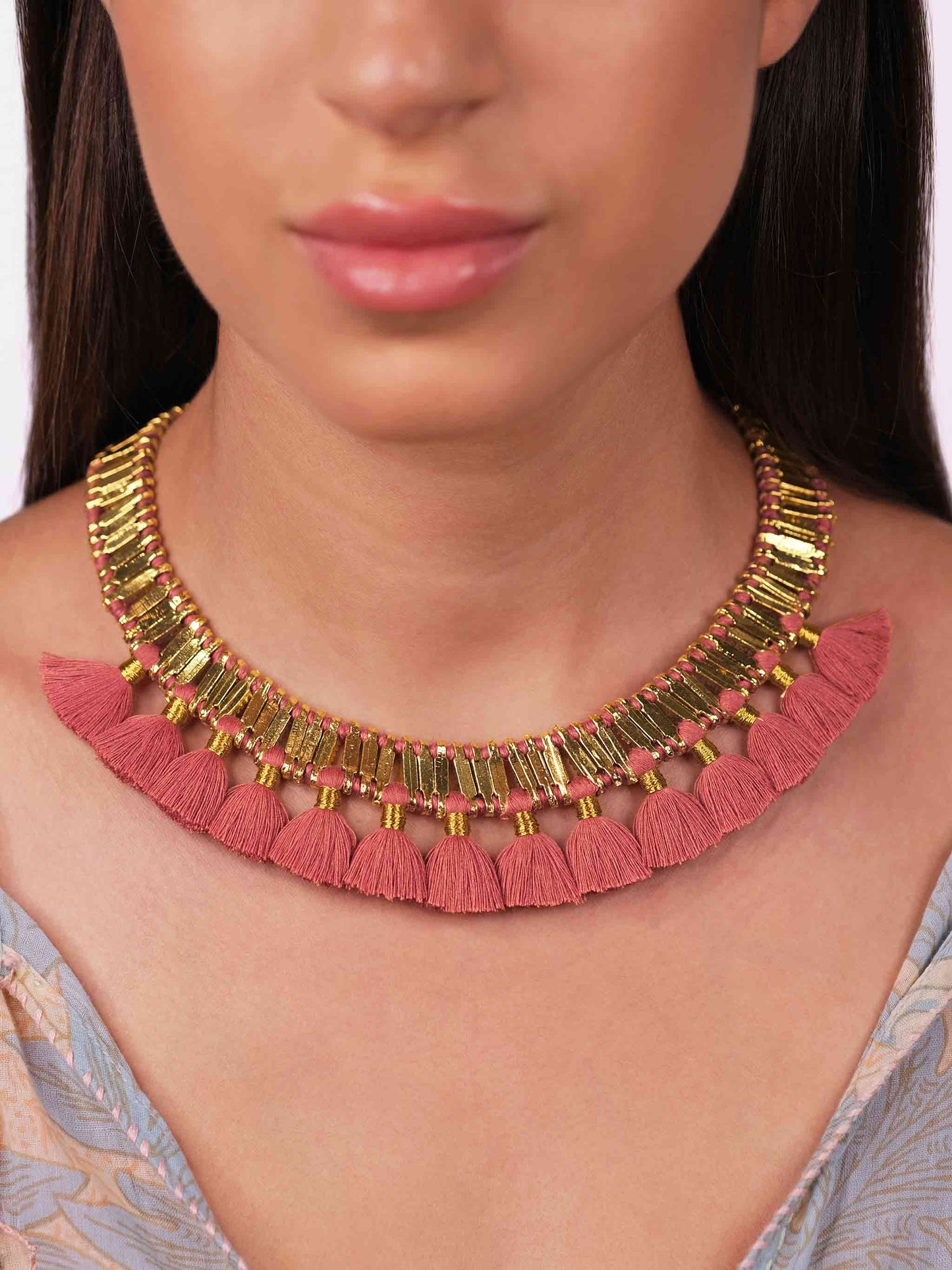 Women's Qabeela Tassel Choker Necklace Rose & Gold Tone