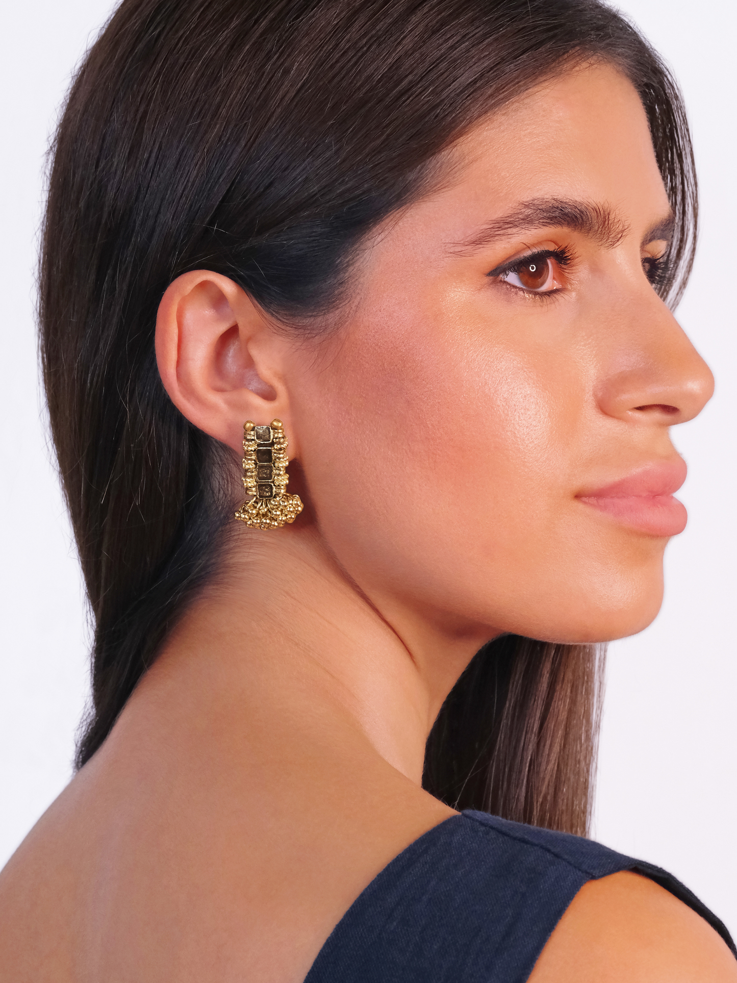 Aria Black and Gold Tone Enamel Stud Earrings