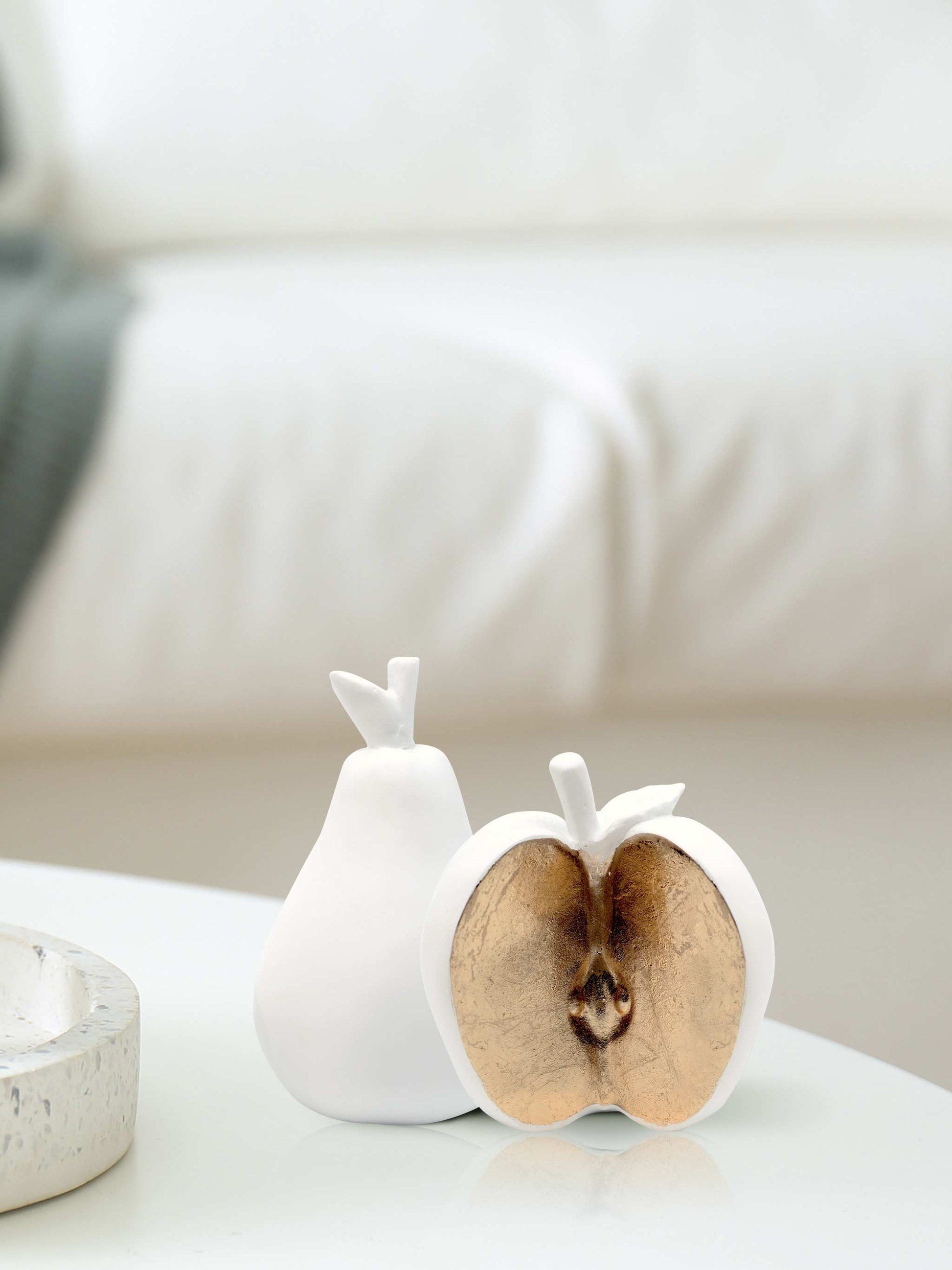Set of 2 Pear & Apple Decorative Sculpture White Gold