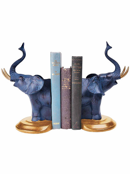 Set of 2 Bookends Indigo Blue Royale Elephant by C.A.M 28cm