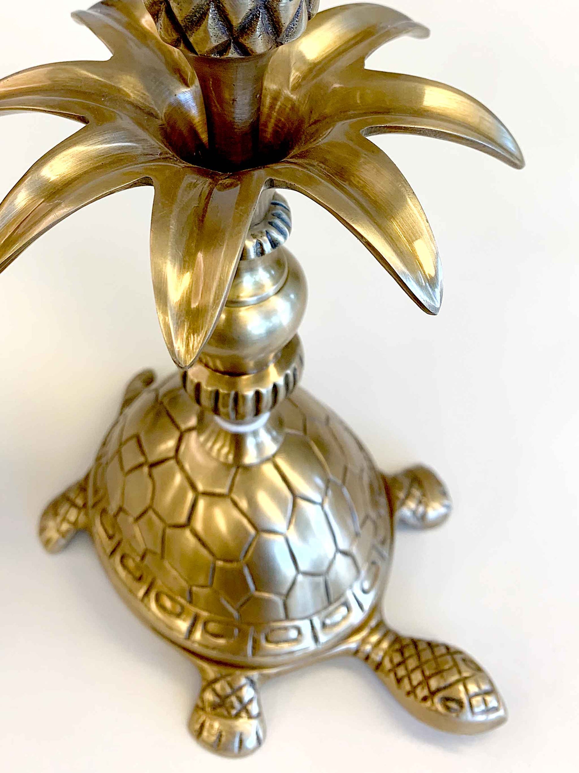 Pine Tortoise Brass Candle Holder Decorative 24cm