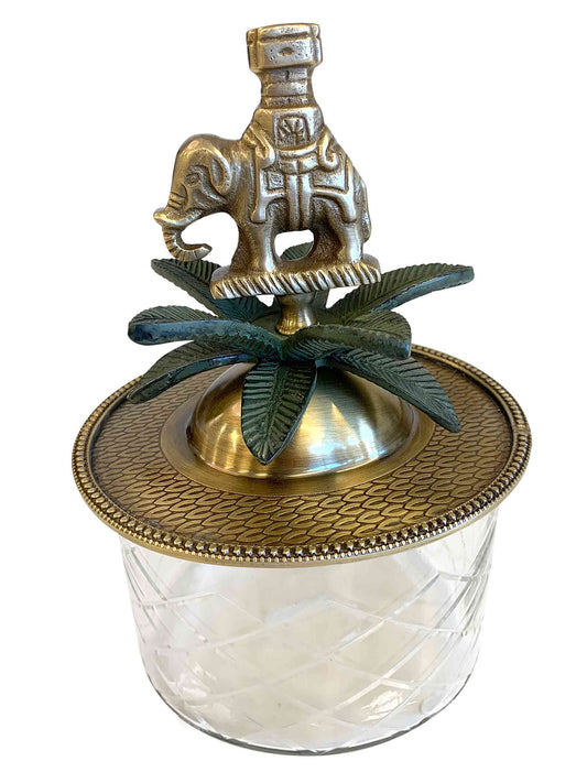 Glass Crystal Trinket Box with Brass Elephant Lid by C.A.M