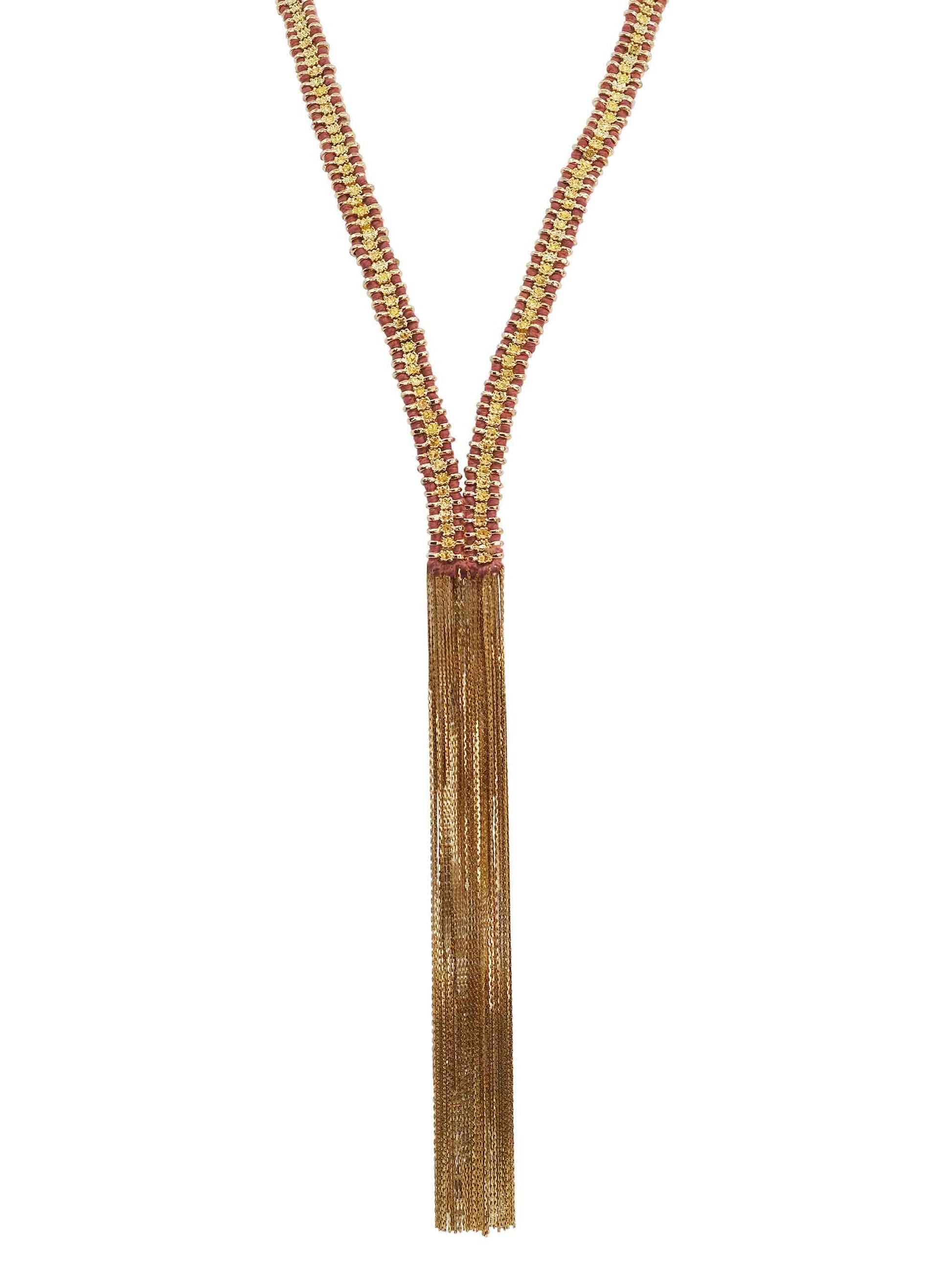Long Accessory Gold and Terracotta Tone Vermeil Fringe Necklace