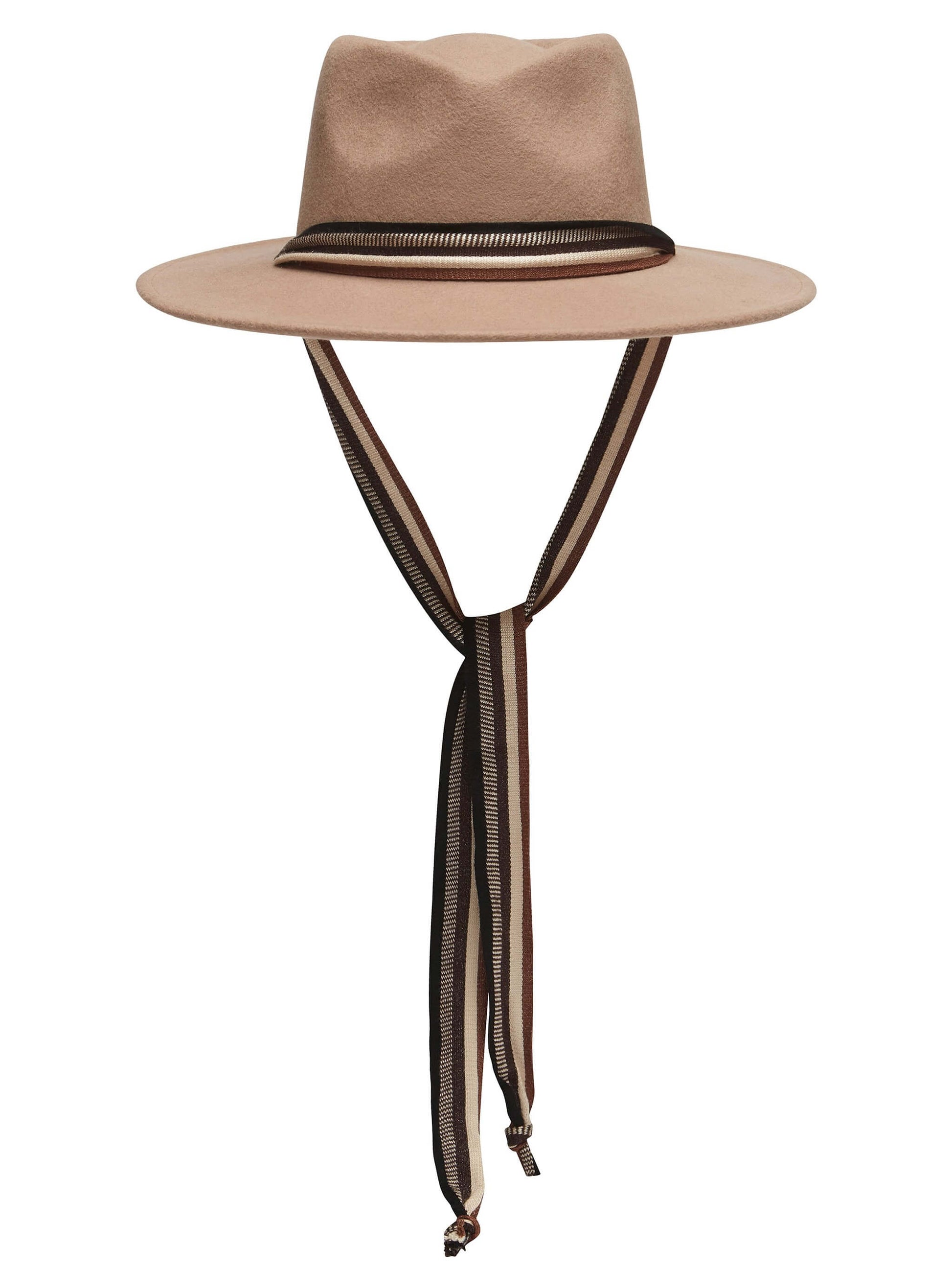 Caramel Fedora Stripe Tie Wool Hat Shop Charlies Interiors
