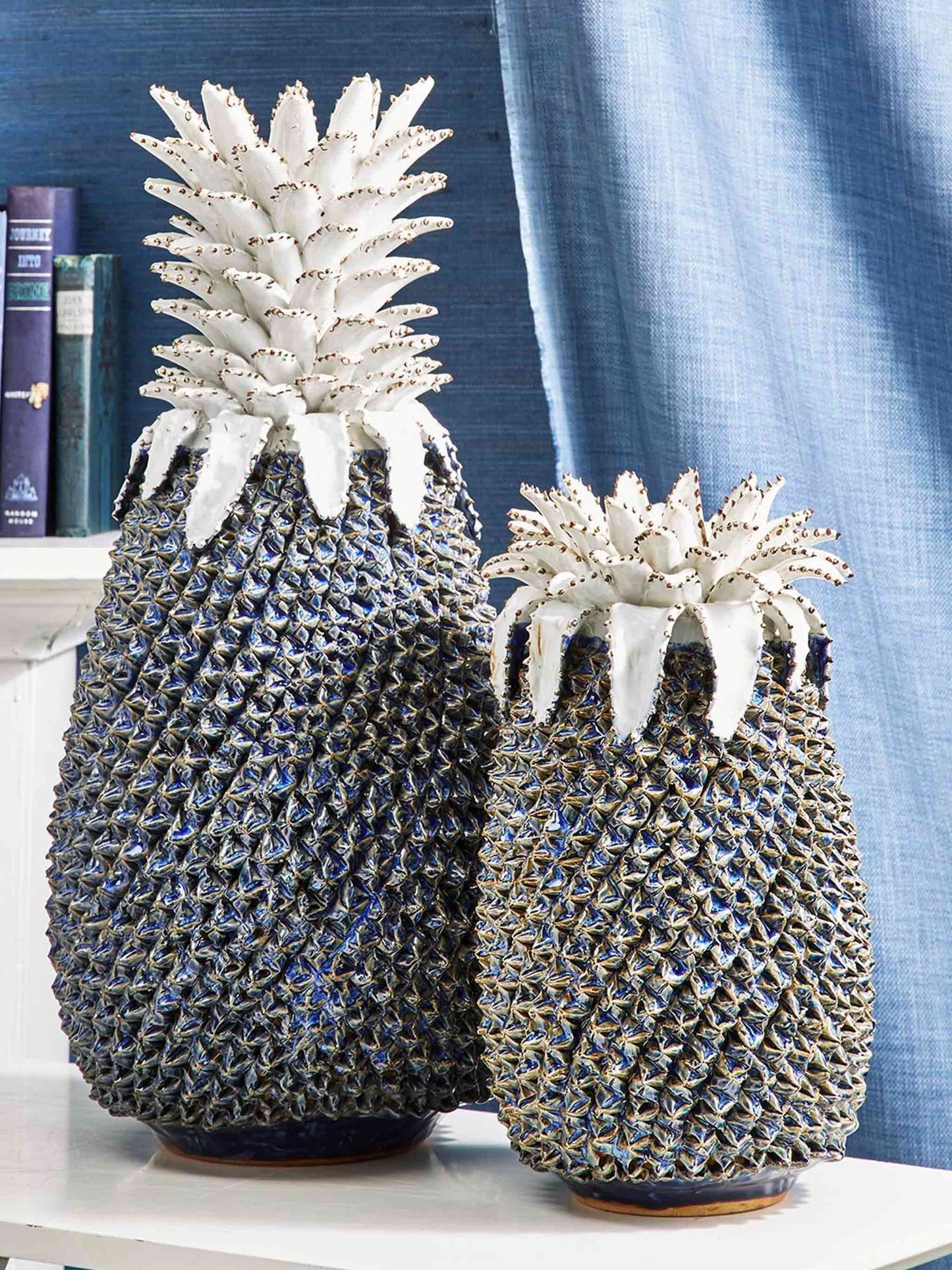 Ceramic Pineapple Sculpture Vase Blue and White 46cm Height - Shop Charlies Interiors