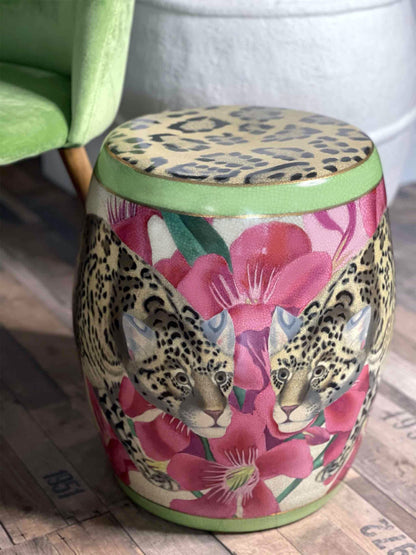 Porcelain Pink Stool/Side Table Isla Jaguar by C.A.M