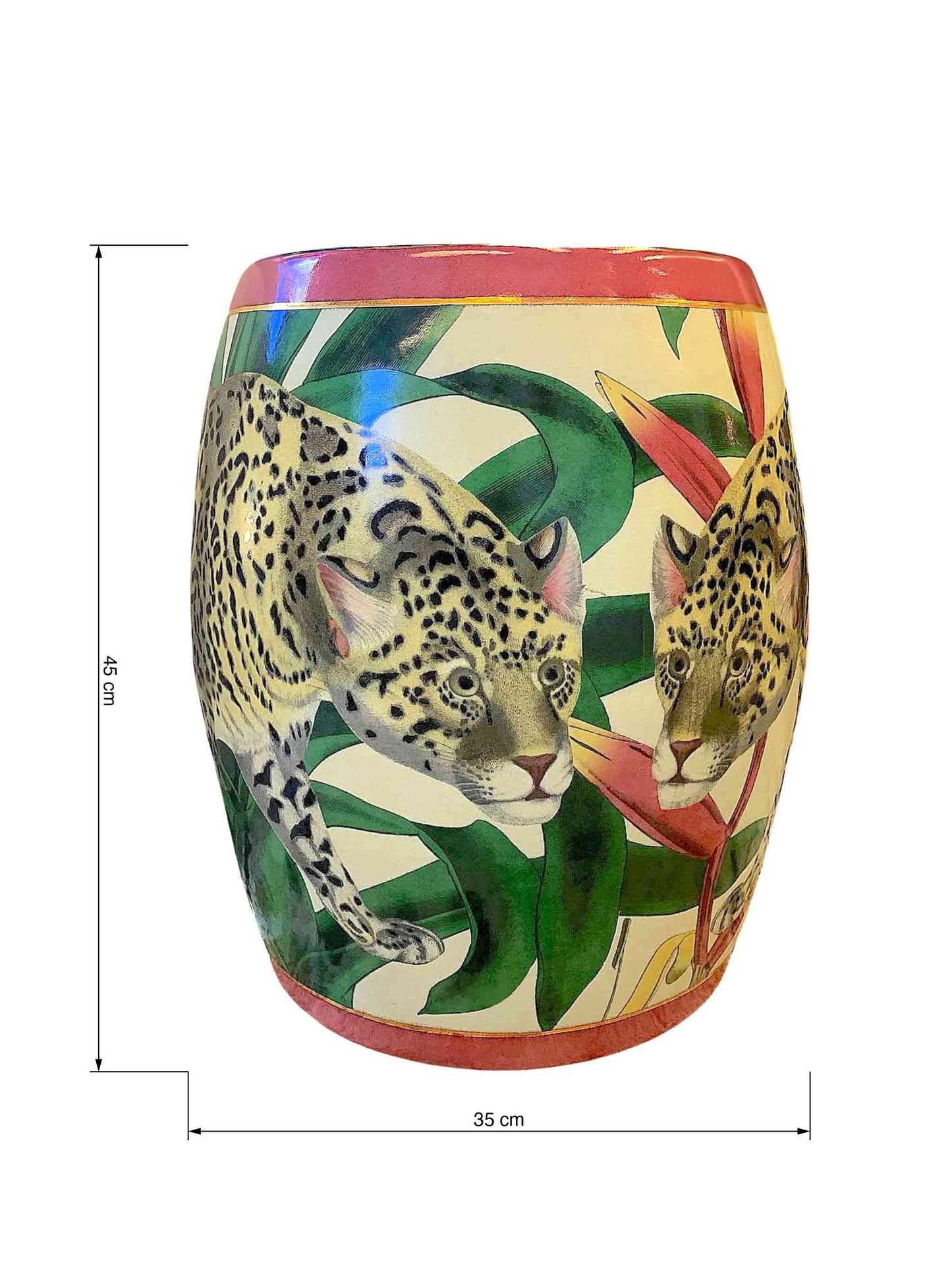 Fine Porcelain Luxury Decorative Stool with Jaguar Print by C.A.M