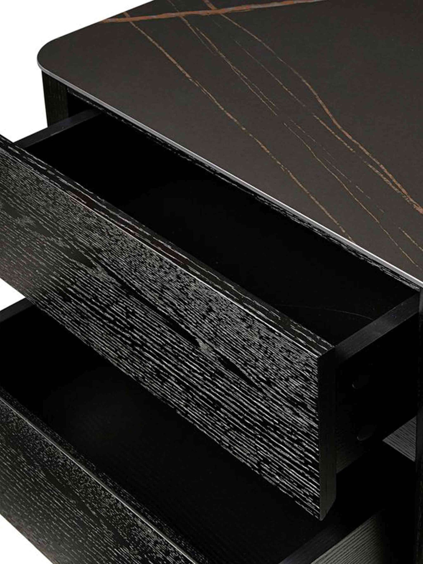 Veneer Clayton Bedside Table  Black Marble Dark Wooden Ceramic