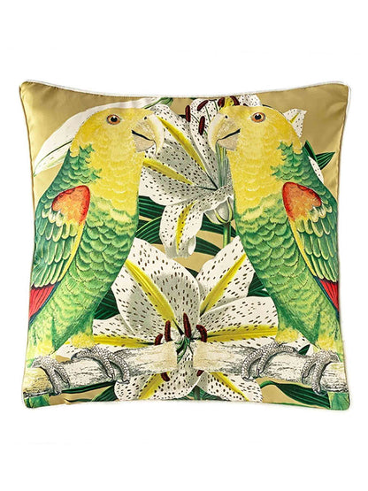Silk Satin Cushion Cover Isla Perroquet Yellow & Green by C.A.M 45cm