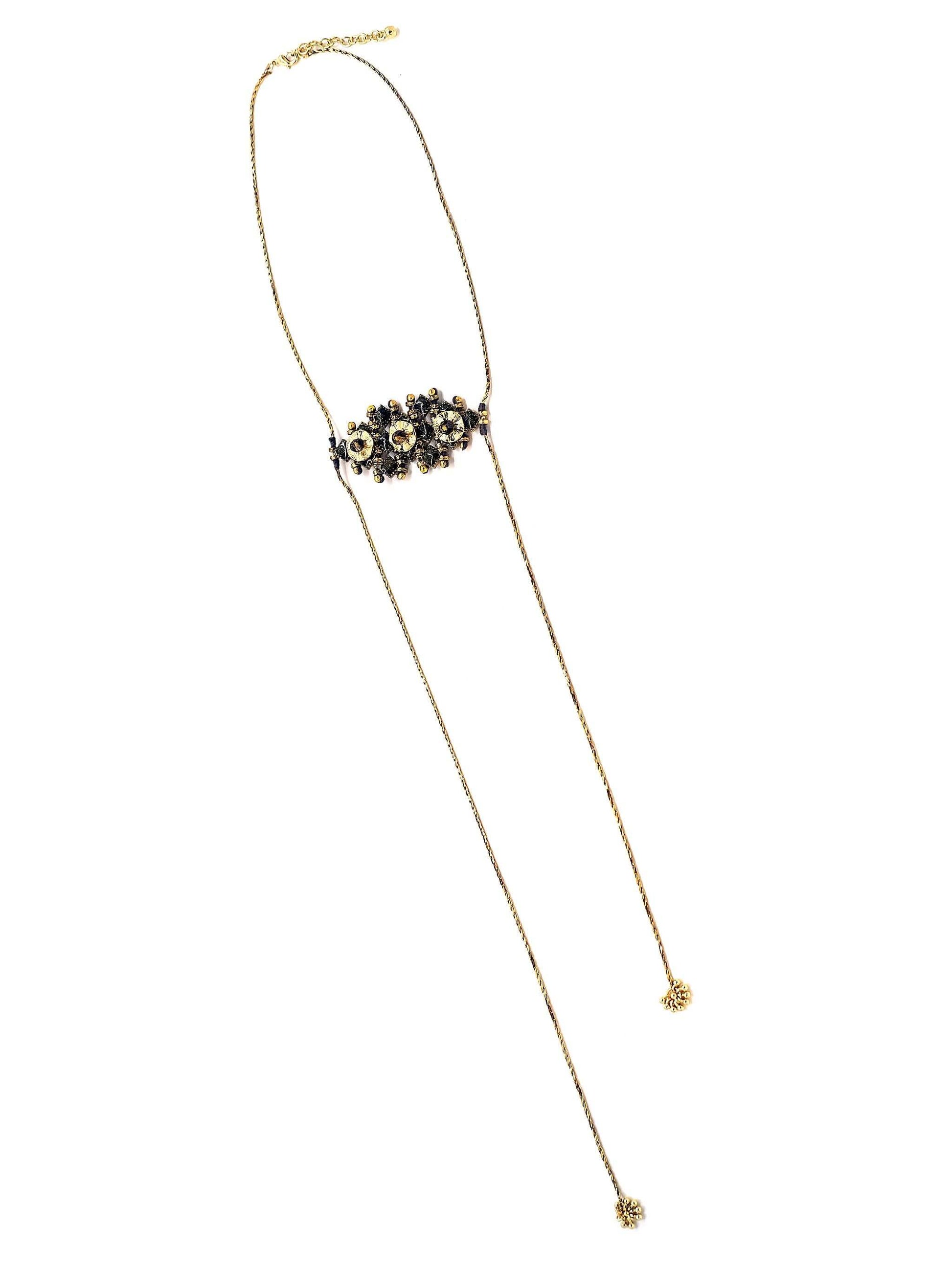 Diva’s Dream, Gold and Black Tone Enamel Pendant Necklace