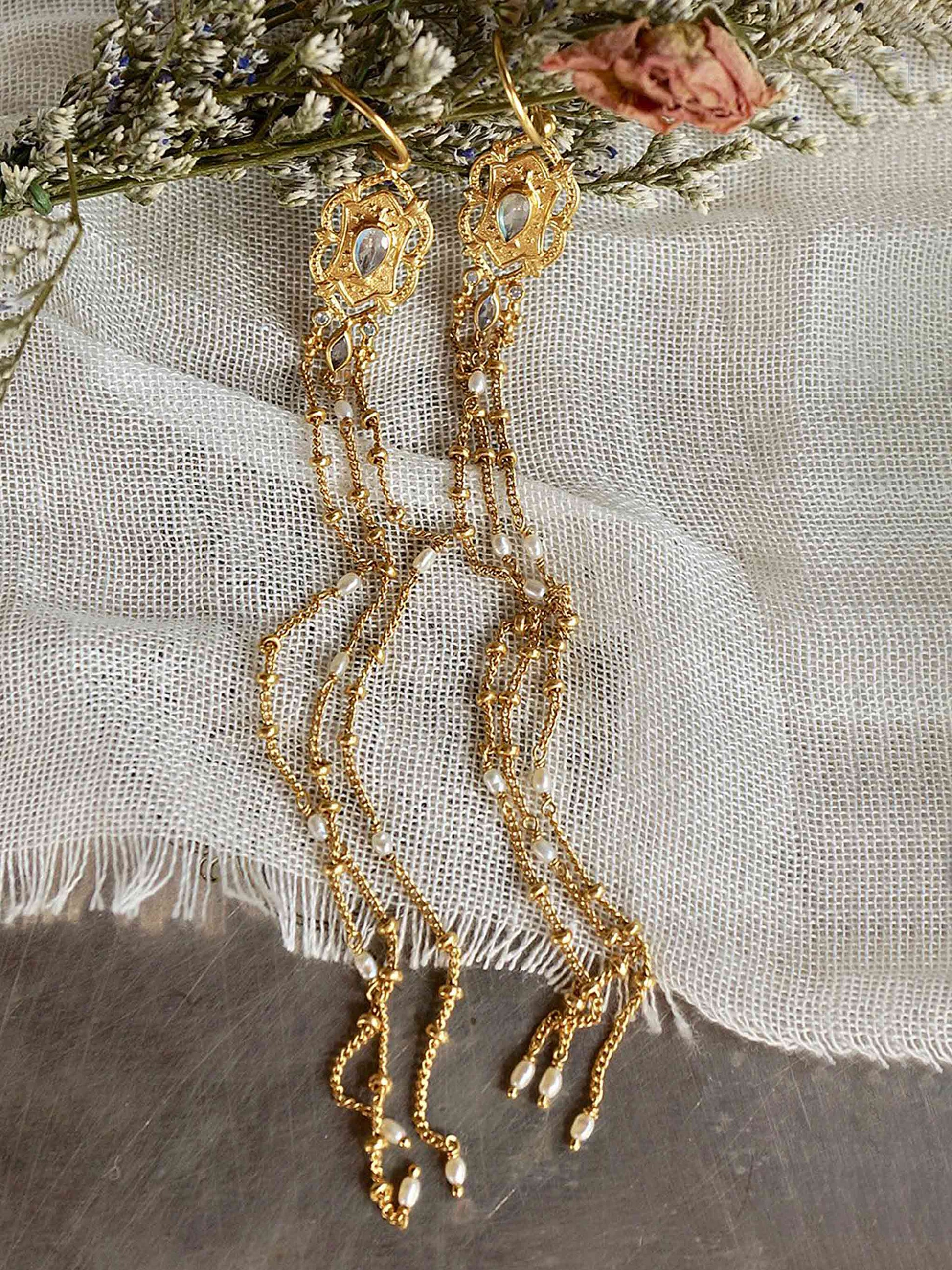 Long Chain Earrings Everything is Different Pearl Drop Gold