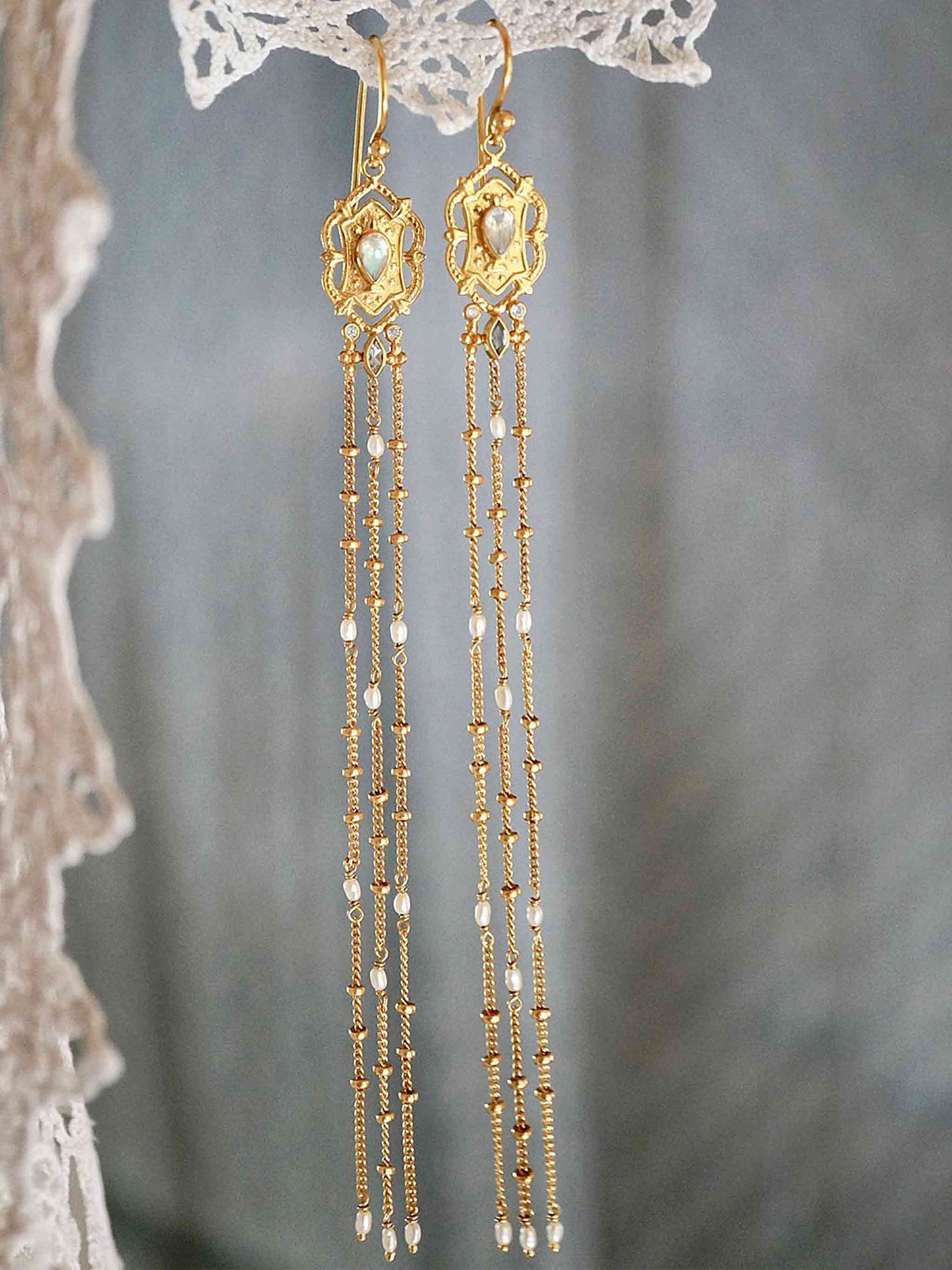 Vermeil Chain Earrings Everything is Different Pearl Drop Gold