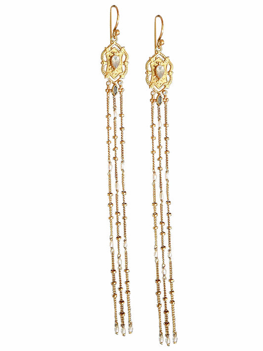 Vermeil Chain Earrings Everything is Different Pearl Drop Gold