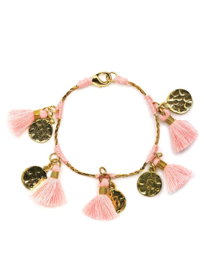 Forever Fringe Gold Coin Bracelet with Candy Pink Tassels