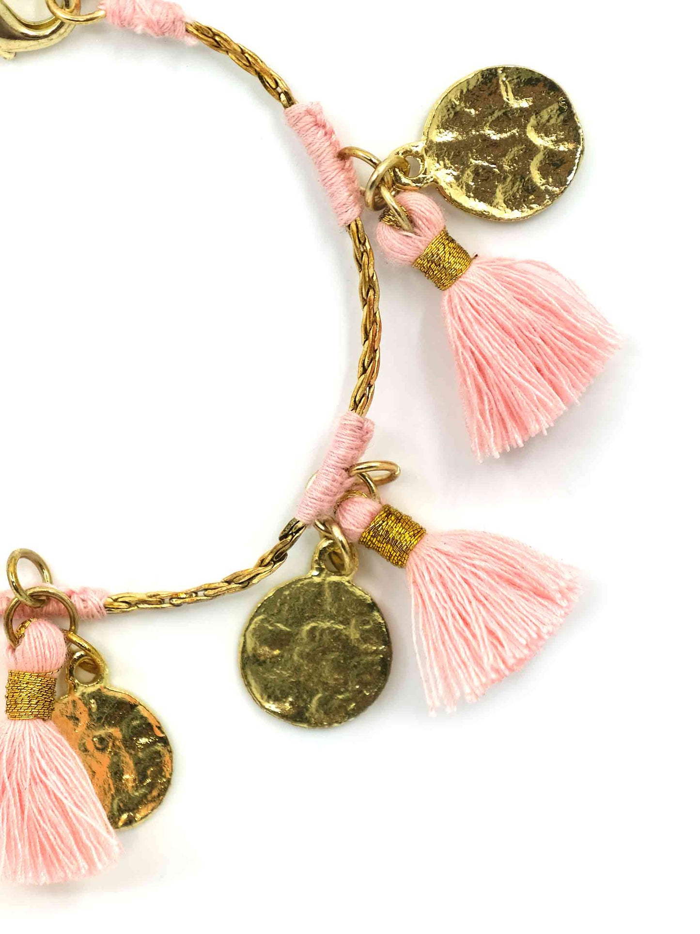 Boho Glam Fringe Gold Bracelet with Candy Pink Tassels