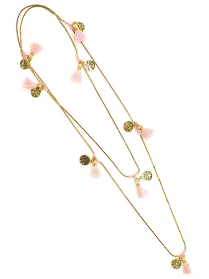 Forever Fringe Gold Long Necklace with Candy Pink Tassels