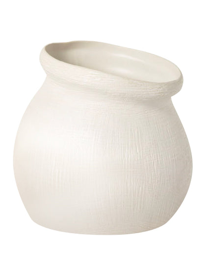 Planter Organic White Stoneware Textured Wide Vase – Large