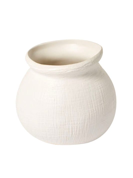 Ivory Organic Stoneware Textured Wide Vase – Small