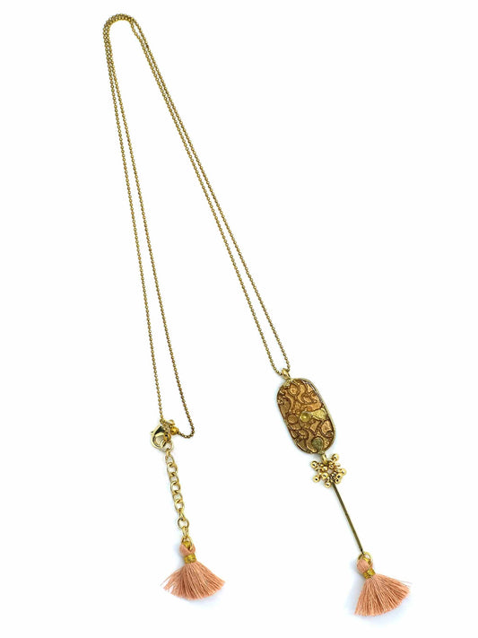 Aura Gold & Pink Tone Enamel Fringe Pendant Necklace