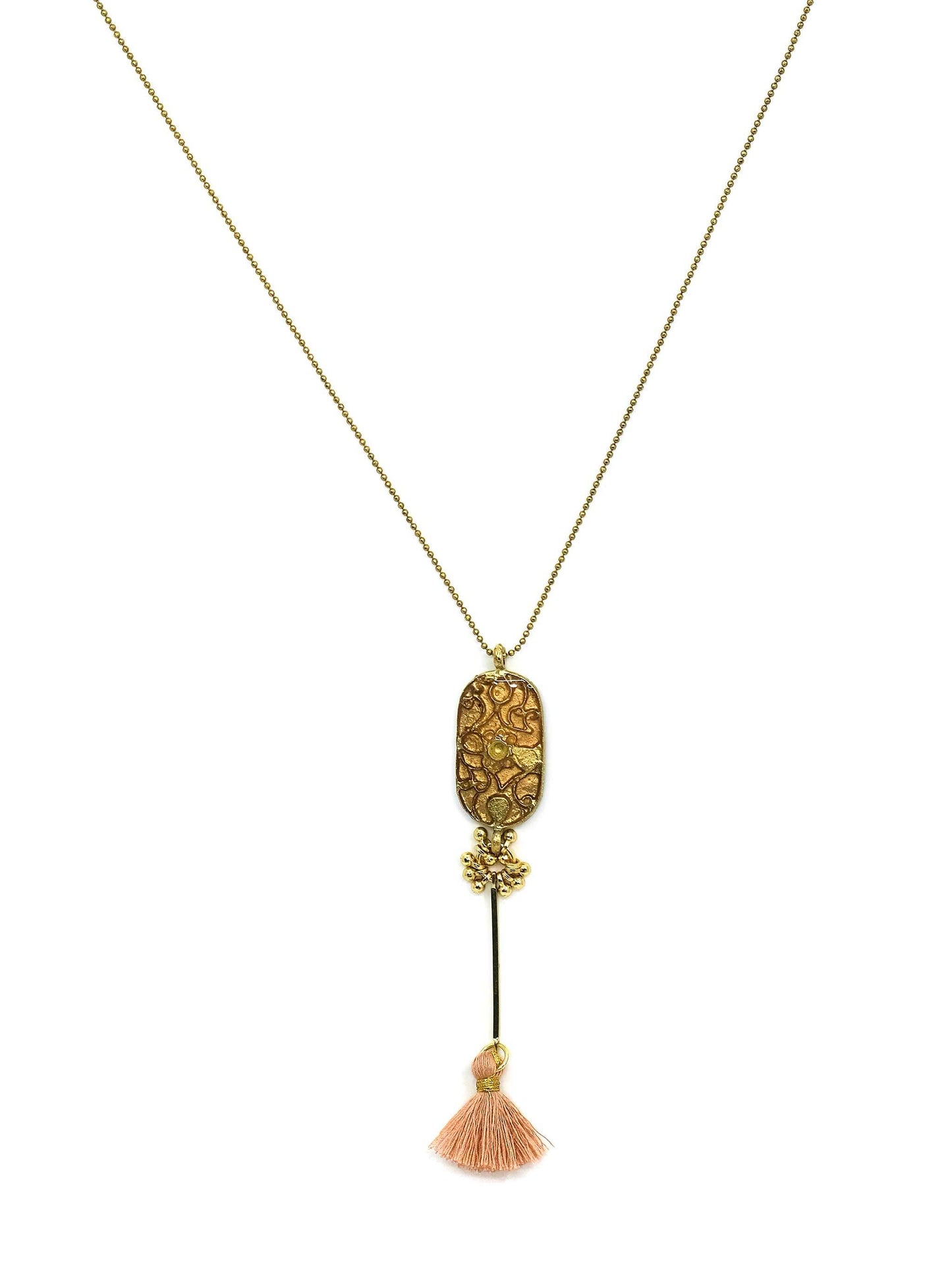Aura Gold & Pink Tone Enamel Fringe Pendant Necklace