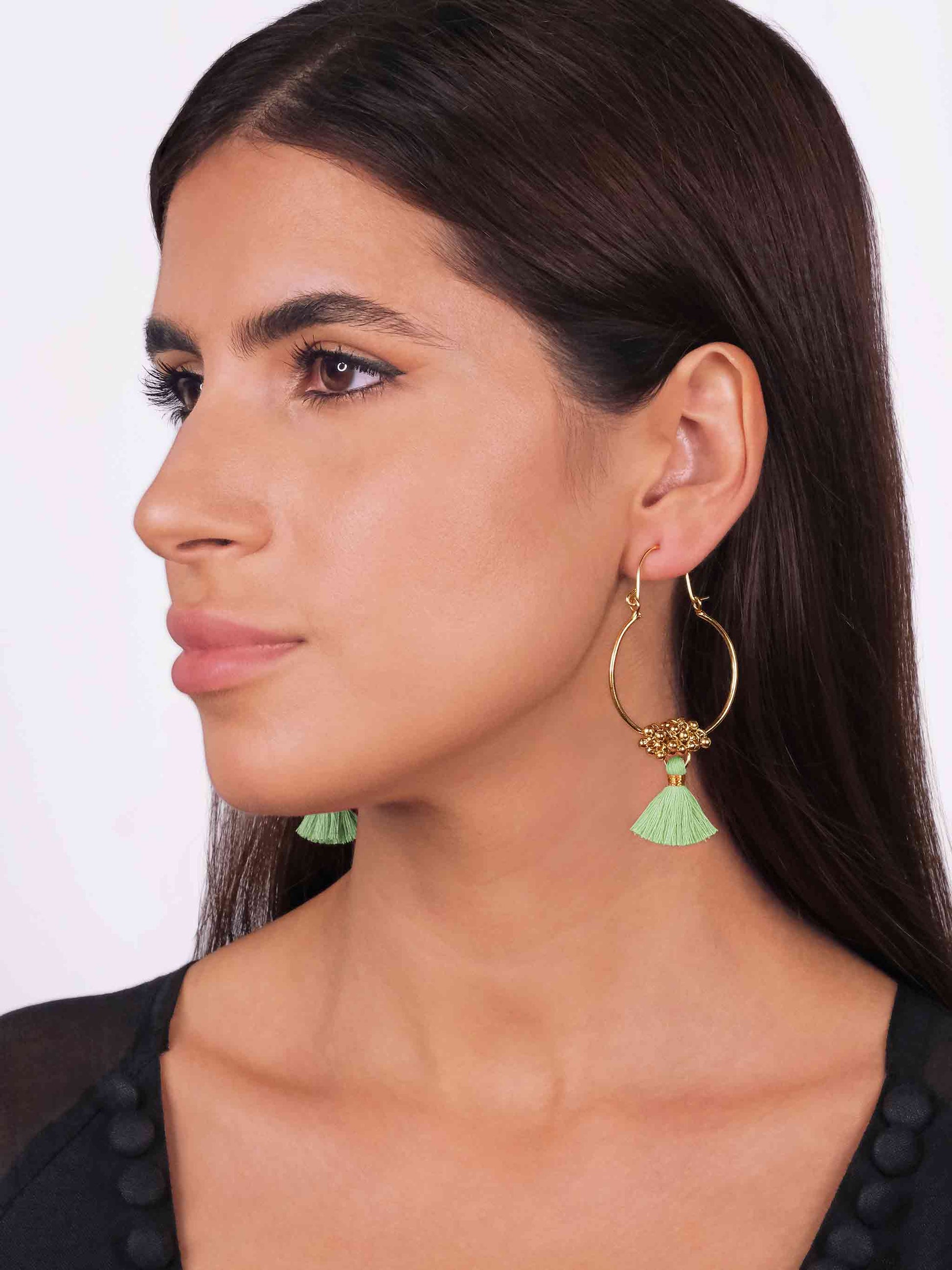 Stella Gold & Mint Green Tassel Hoop Earrings