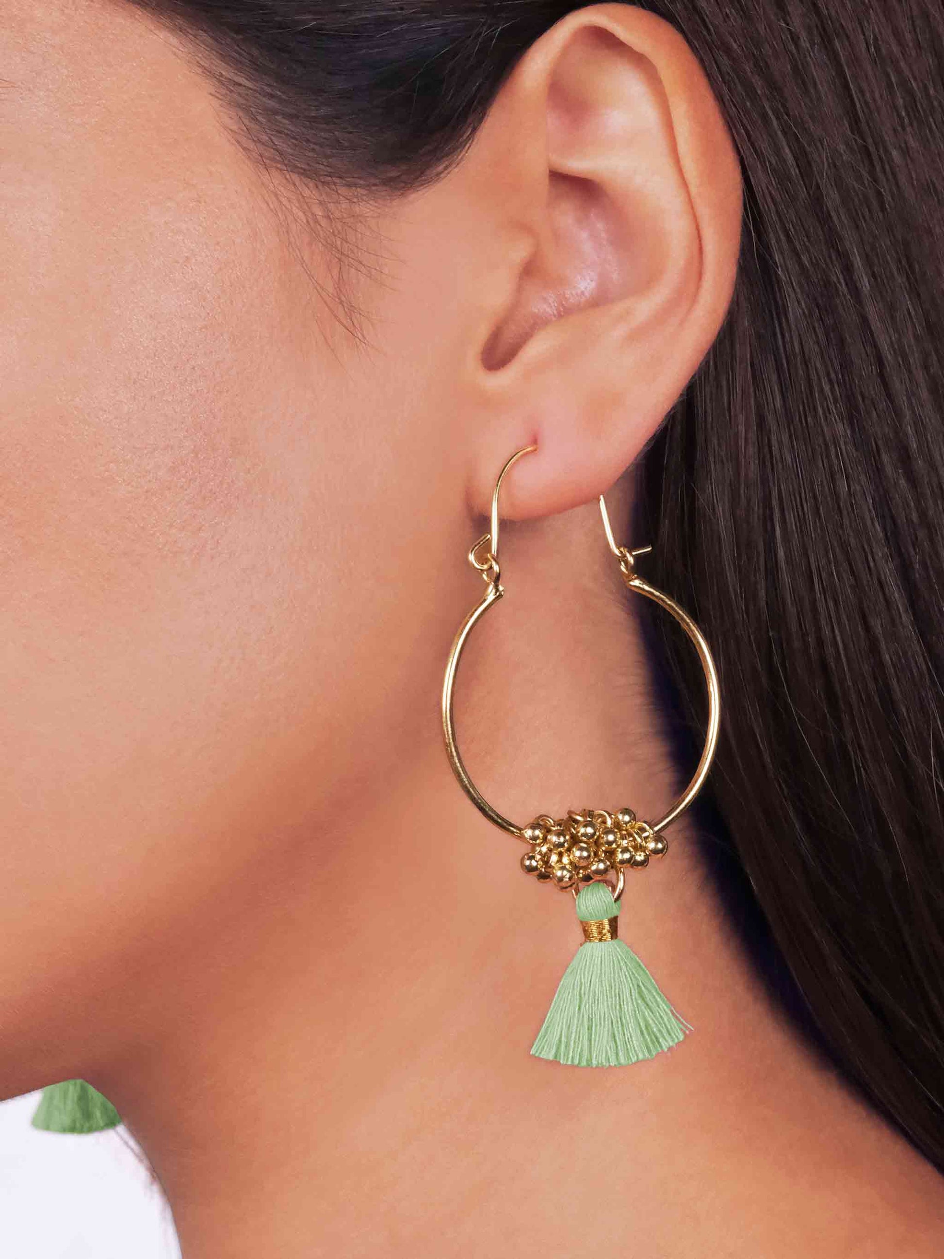 Stella Gold & Mint Green Tassel Hoop Earrings