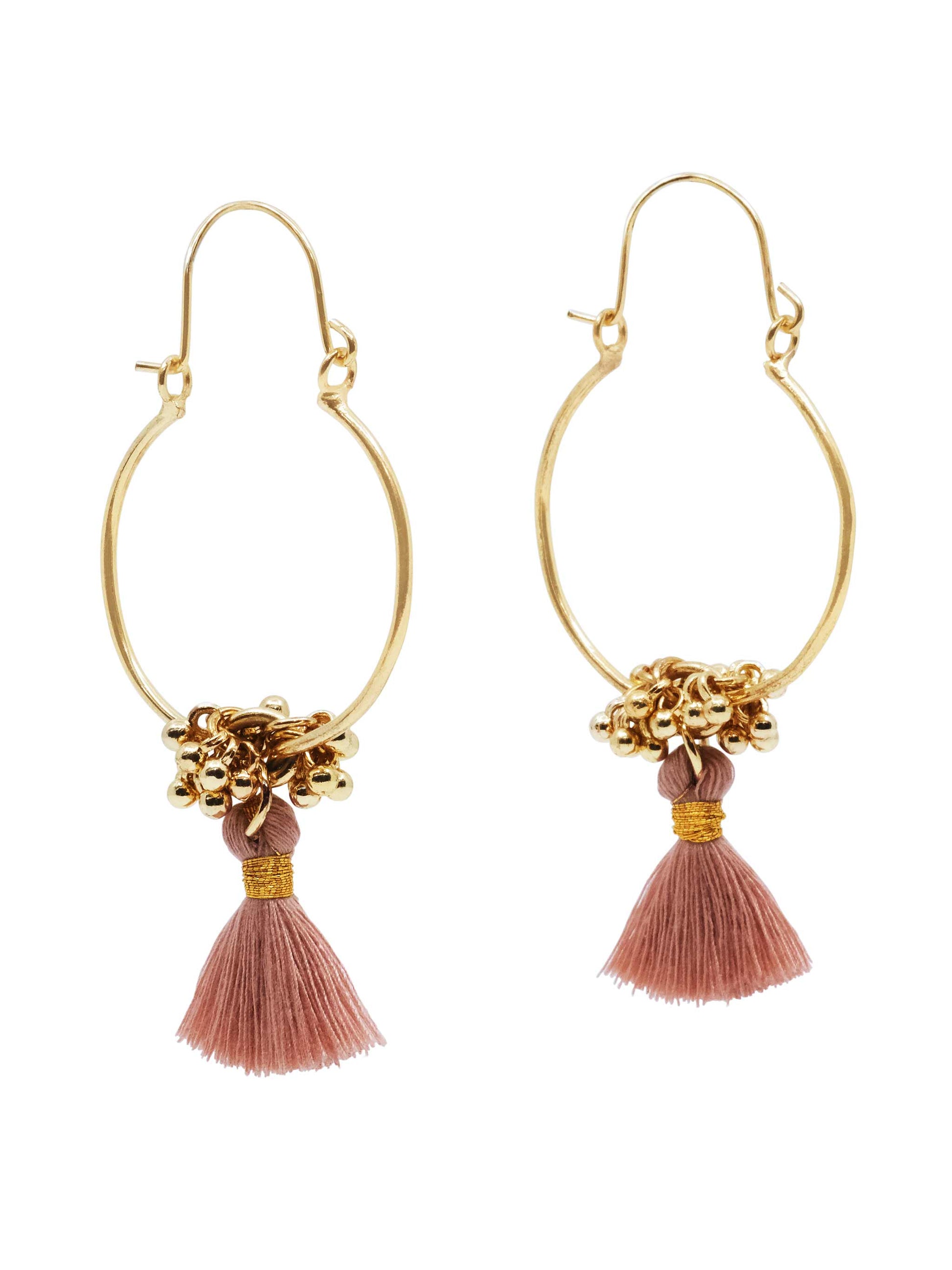 Stella Chic Gold & Peach Tassel Hoop Earrings 7.5cm