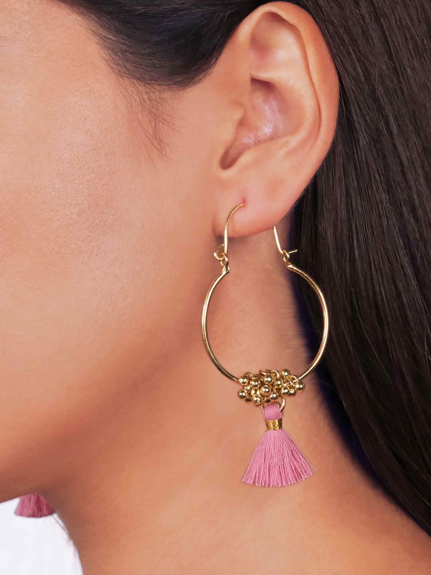 Stella Chic Gold & Pink Tassel Hoop Earrings