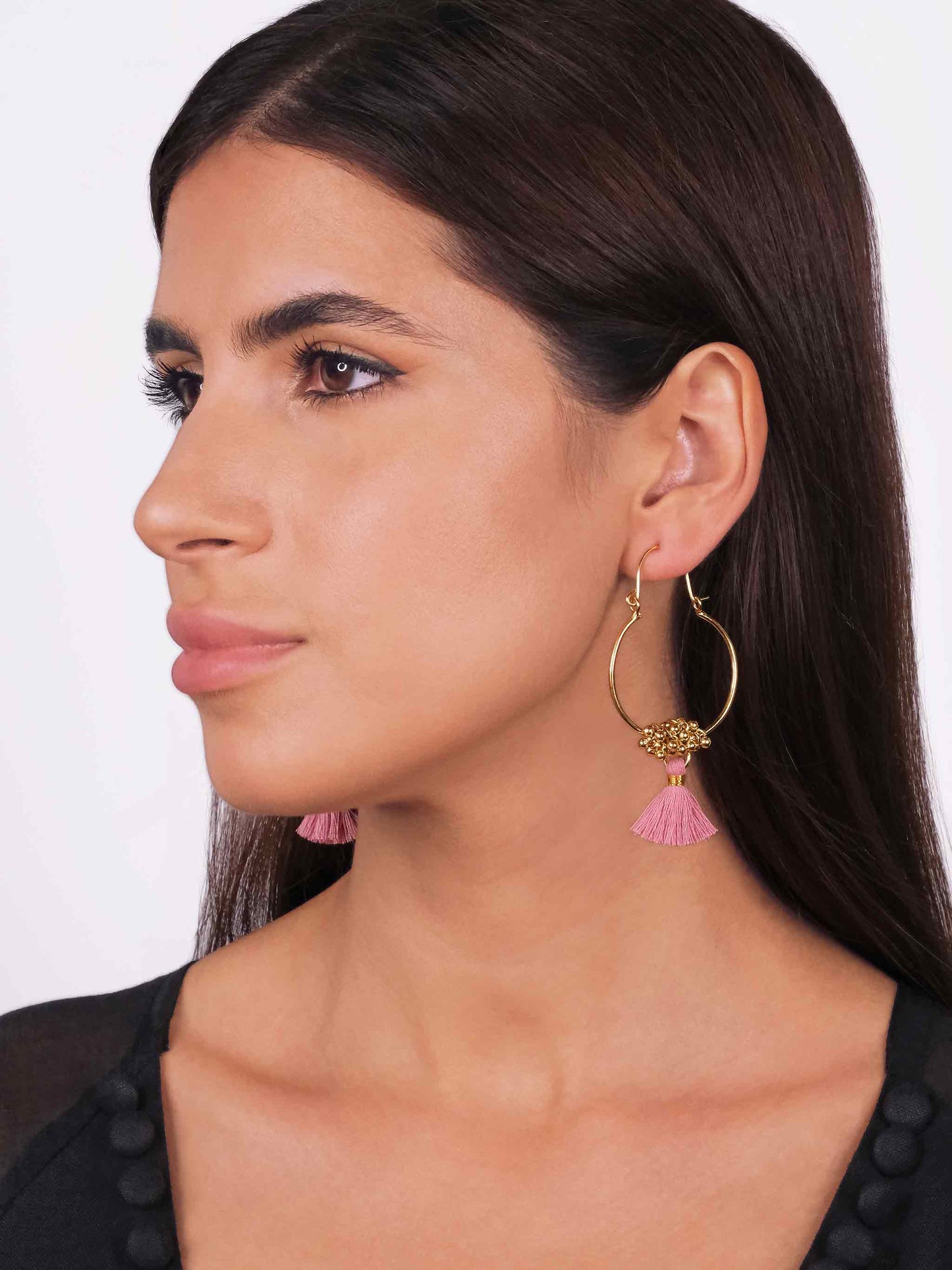 Stella Gold & Pink Tassel Hoop Earrings