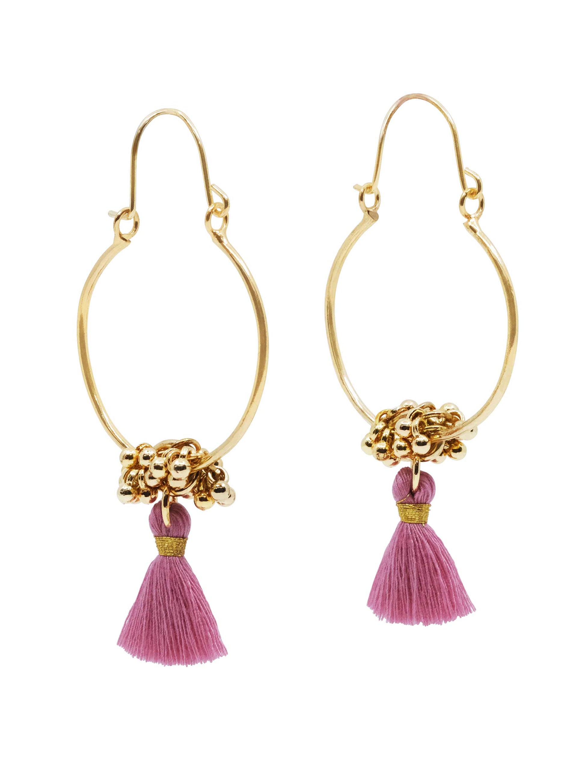 Stella Gold & Pink Tassel Hoop Earrings