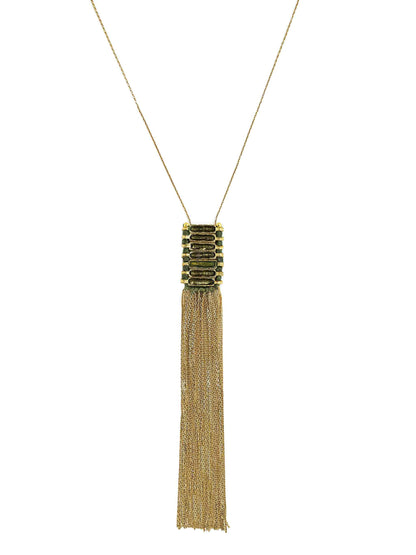 Alpha Vermeil Enamel Pendant Necklace with Gold & Khaki Tone