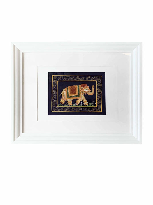 Vintage Black Wall Art Elephant Fully Framed Black & Brown 46.8X36.6cm