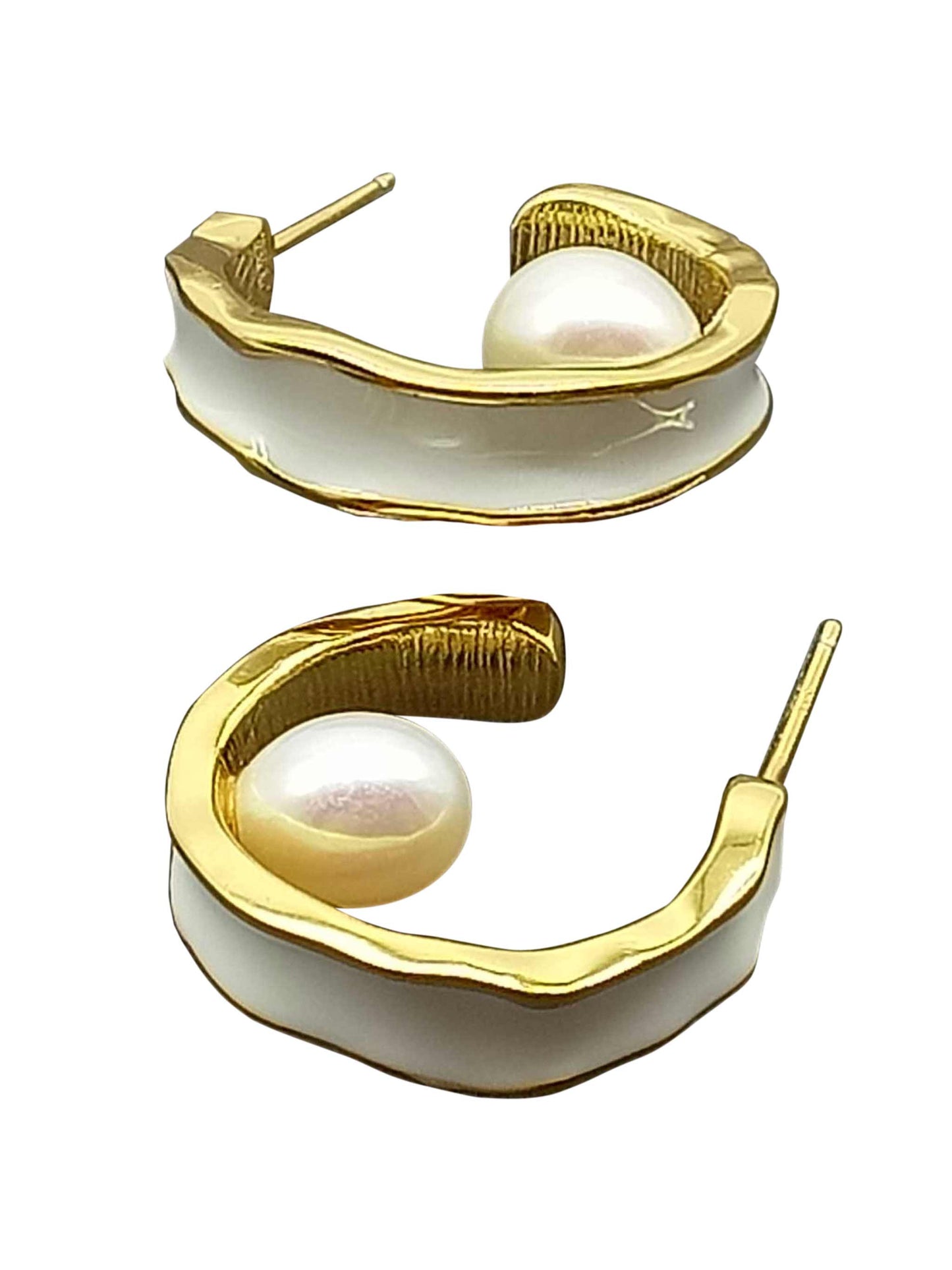 Gold & White Introvert Hoop Earrings with Fresh Water Pearls - Shop Charlies Interiors