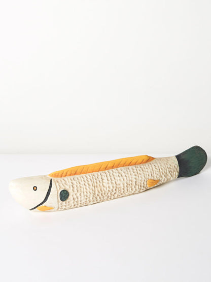 Kino Ceramic Long Fish Decorative Ornament – White Multi Tone