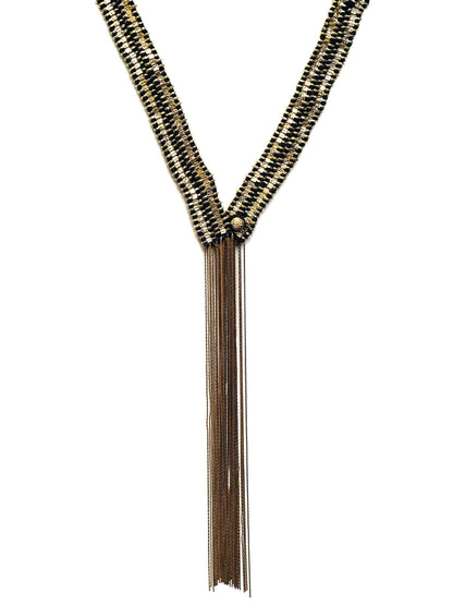 Komodo Queen Large Vermeil Chain Fringe Necklace with Black Tassels