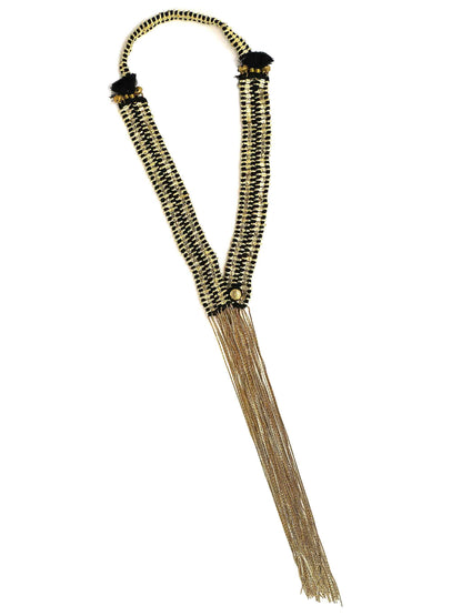 Komodo Queen Large Vermeil Chain Fringe Necklace with Black Tassels