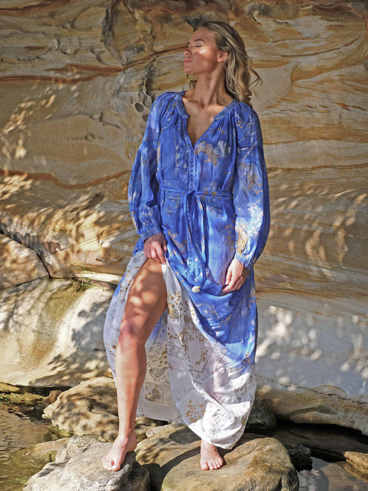 Bohemian Blue Cotton Maxi Dress by ZA Collective