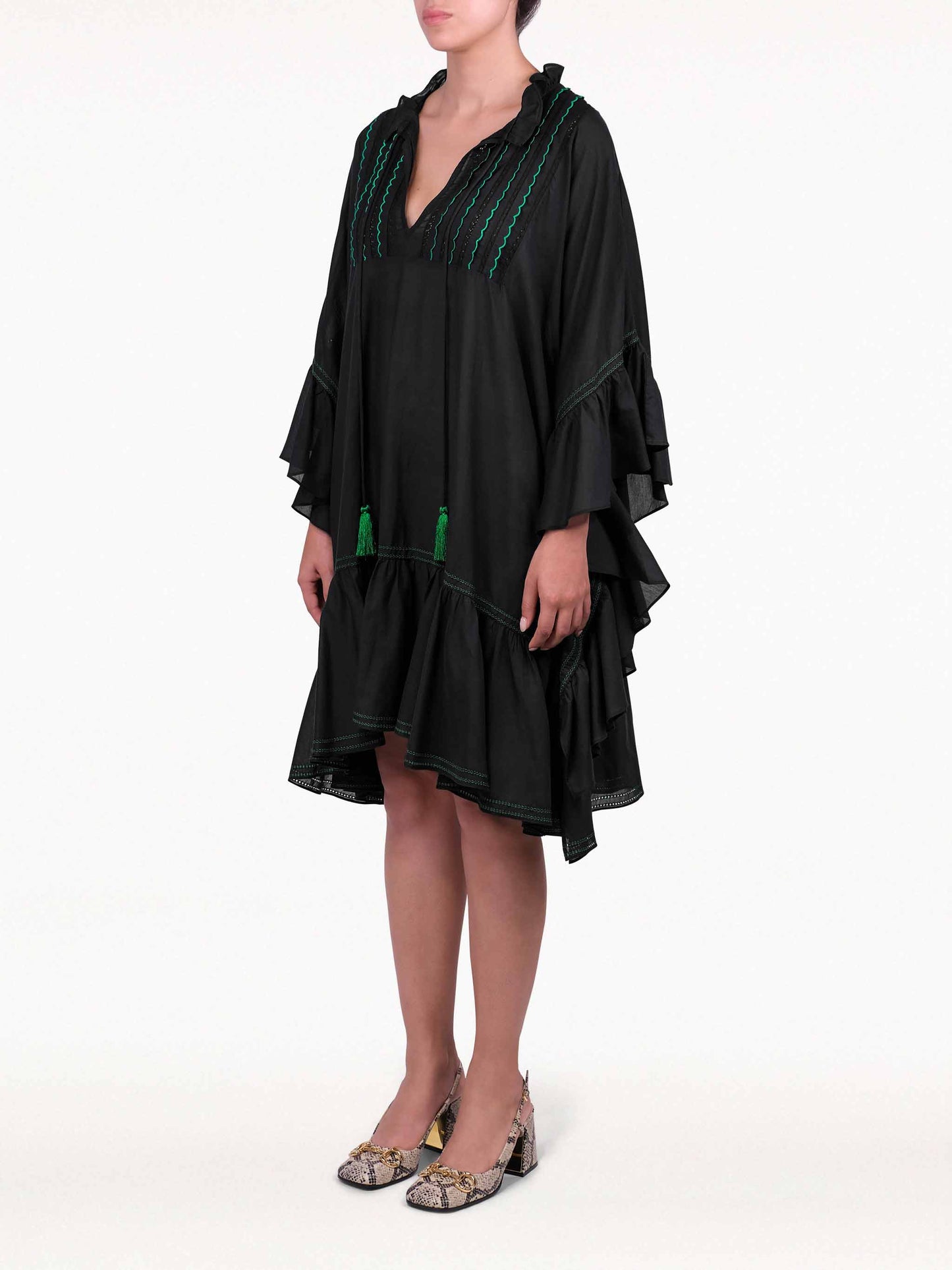 Pippa Embroidery Mini Kaftan Dress with Tassel by ZA Collective