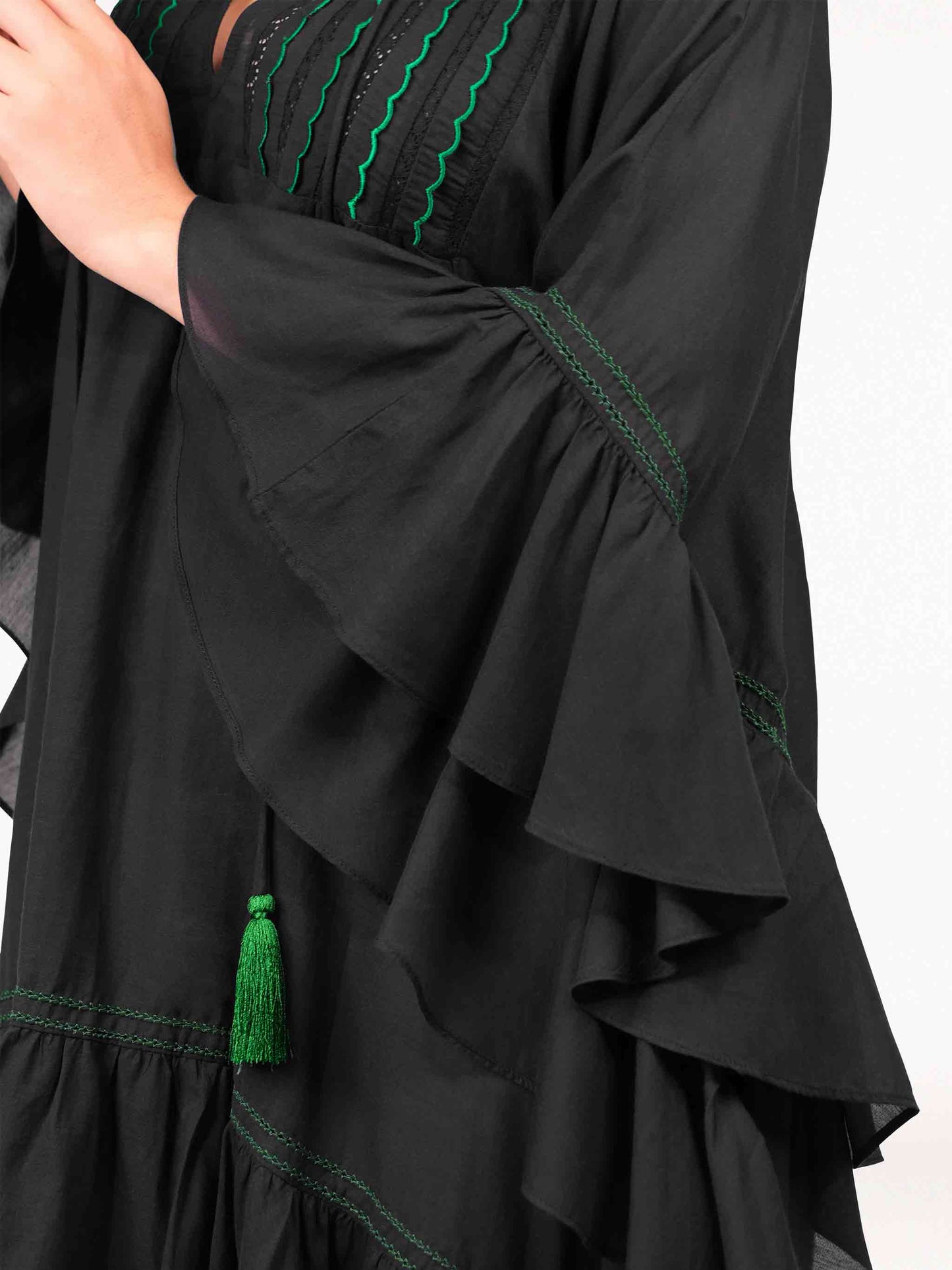 Pippa Embroidery Mini Black Kaftan Dress with Tassel by ZA Collective