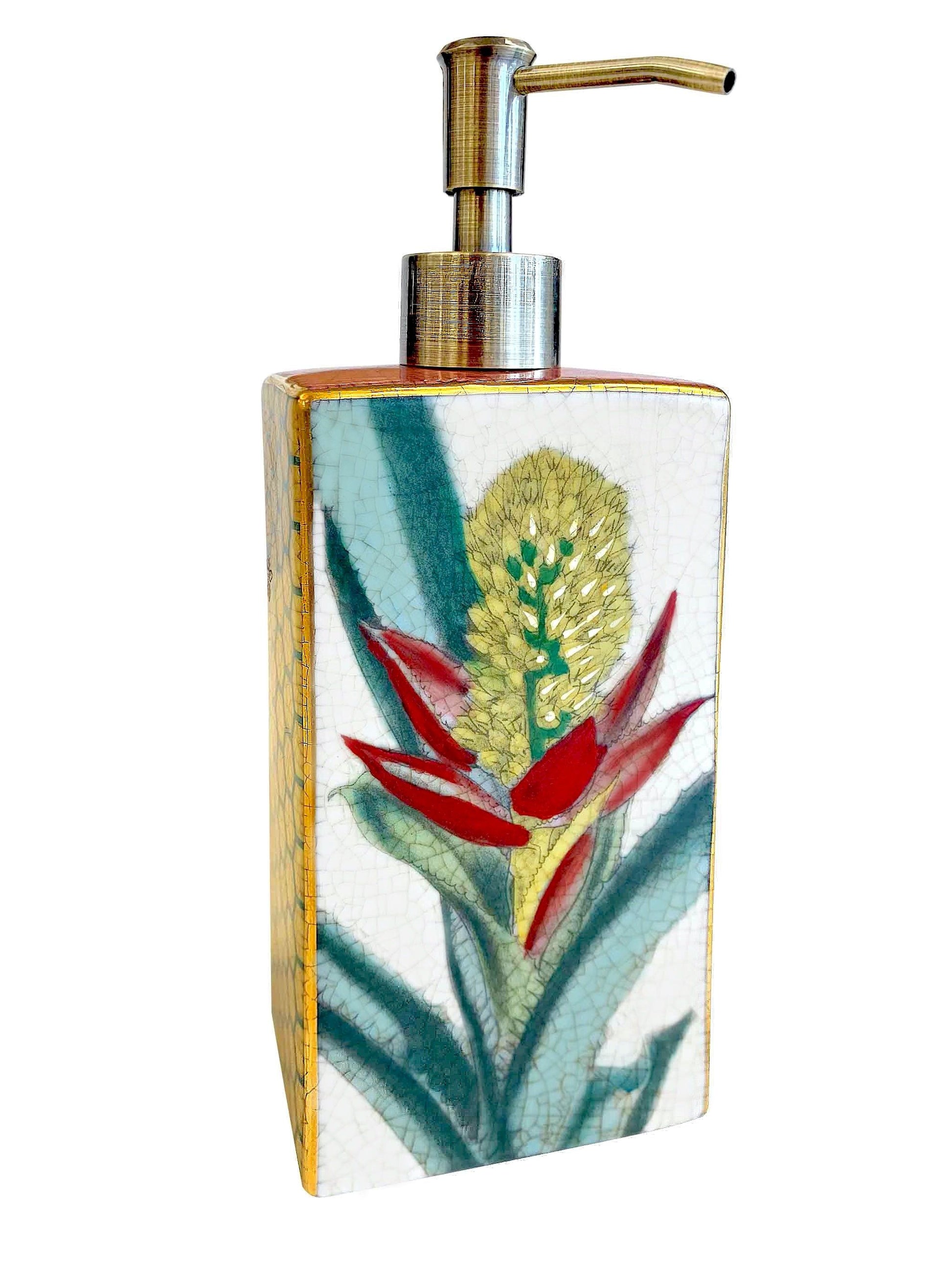 Luxury Porcelain Soap Dispenser Palacio with Bromeliad Flower by C.A.M 22cm